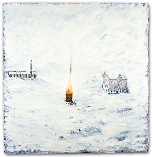 Feuertonne im Schnee